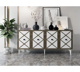Stewehome Μπουφές Σαλονιού με Πόρτες &amp; Ράφια ανθρακί καρυδιά 150x72x60 cm 907155 |  Βιτρίνες - Έπιπλα εισόδου στο espiti