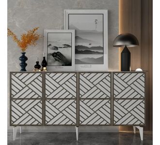 Stewehome Κονσόλα Grace με γεωμετρικό σχέδιο Καρυδιά / Ανθρακί 150x40x79 cm 190675 |  Βιτρίνες - Έπιπλα εισόδου στο espiti