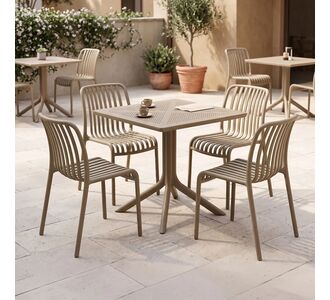 Τραπεζαρία Zoi Groovy pakoworld σετ 5τεμ cappuccino PP 80x80x74εκ |  Σετ τραπεζαρία κήπου στο espiti