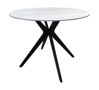 Τραπέζι Orbital pakoworld sintered stone λευκή ματ όψη μαρμάρου με μαύρο μεταλλικό πόδι Φ100x76εκ |  Τραπέζια στο espiti