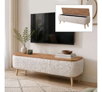 Έπιπλο τηλεόρασης Luno Megapap ύφασμα teddy χρώμα λευκό - pine oak 120x30x45εκ. |  Έπιπλα τηλεόρασης στο espiti
