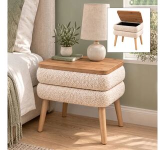 Κομοδίνο Nivo Megapap ύφασμα teddy χρώμα λευκό - pine oak 50x45x45εκ. |  Κομοδίνα στο espiti