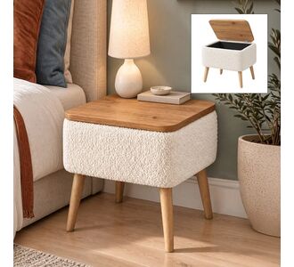 Κομοδίνο Nivo Megapap ύφασμα teddy χρώμα λευκό - pine oak 45x35x45εκ. |  Κομοδίνα στο espiti