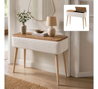 Κονσόλα Luno Megapap ύφασμα teddy χρώμα λευκό - pine oak 90x30x90εκ. |  Συρταριέρες -Κονσόλες στο espiti