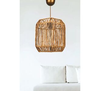 Stewehome Κρεμαστό Φωτιστικό από Μέταλλο &amp; Ρατάν σε Κυβικό Σχέδιο -καφέ 29x62 cm 823103 |  Οροφής στο espiti