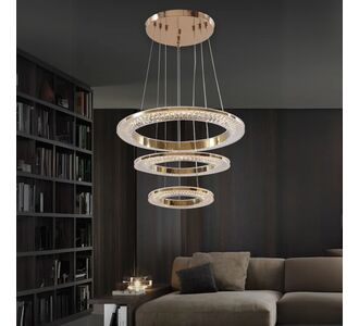 Stewehome Χρυσό Τρίφωτο LED Φωτιστικό Σαλονιού με Dimmer &amp; Χειριστήριο 40x40x90 cm 173163 |  Οροφής στο espiti
