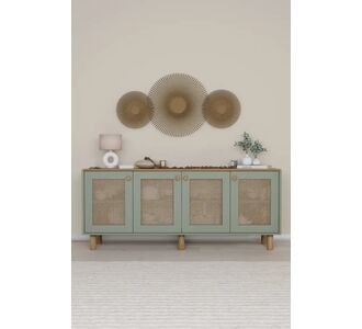 Stewehome Κονσόλα Bohem με PVC ψάθα 4 θυρών 180x40x75 cm 518948 |  Βιτρίνες - Έπιπλα εισόδου στο espiti