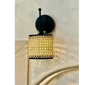 Stewehome Χειροποίητο Επιτοίχιο Απλίκ Ραττάν &amp; Χασεράν με Ζεστό Φως 12x26 cm 118495 |  Απλίκες στο espiti