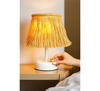 Stewehome Μποέμ Ασύρματο επιτραπέζιο φωτιστικό LED με μεταλλικό σώμα και χειροποίητο καπέλο από ραφία 495021 |  Επιτραπέζια στο espiti