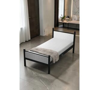 Stewehome Μονό κρεβάτι σύγχρονο μεταλλικό με ξύλινη λεπτομέρεια -μαύρο 90x190 cm 586567 |  Κρεβάτια στο espiti