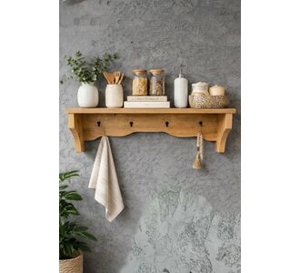 Stewehome Διακοσμητικό ράφι τοίχου και κρεμάστρα με 4 γάντζους για κουζίνα και είσοδο (60 cm) 60x14x14 cm 402294 |  Ραφιέρες τοίχου στο espiti