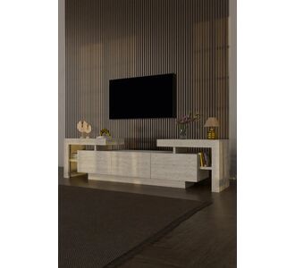 Stewehome Σύνθετο τηλεόρασης με 3 πόρτες και ράφι μοντέρνου στιλ από Συνθετικό ξύλο με σχέδιο Εκρού 190x30x60 cm 554960 |  Έπιπλα τηλεόρασης στο espiti