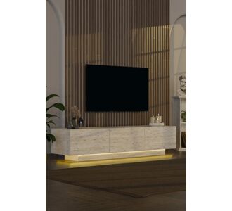 Stewehome Σετ μοντέρνας τηλεοπτικής μονάδας με LED φωτισμό και διώροφο τραπεζάκι σαλονιού με LED όψης Εκρού 130x30x45 cm 168700 |  Έπιπλα τηλεόρασης στο espiti