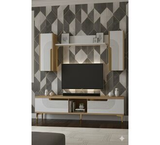 Stewehome Σετ μοντέρνας σύνθεσης τηλεόρασης με αποθηκευτικό χώρο και διακοσμητικό καθρέφτη από σανίδα μελαμίνης 150x30x41 cm 744771 |  Έπιπλα τηλεόρασης στο espiti