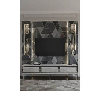 Stewehome Μοντέρνο έπιπλο τηλεόρασης με πόρτες από Συνθετικό ξύλο σε λευκό και ασημί χρώμα 180x30x41 cm 359111 |  Έπιπλα τηλεόρασης στο espiti