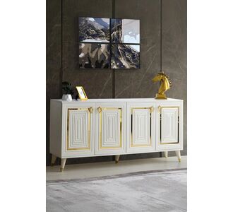Stewehome Μπουφές τραπεζαρίας με 4 πόρτες με χρυσές λεπτομέρειες 160x40x78 cm 636305 |  Βιτρίνες - Έπιπλα εισόδου στο espiti