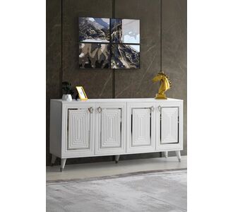 Stewehome Κονσόλα τραπεζαρίας με 4 πόρτες και ασημί λεπτομέρειες 160x40x78 cm 845597 |  Βιτρίνες - Έπιπλα εισόδου στο espiti