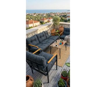 Stewehome Σετ καθιστικού μπαλκονιού κήπου από μέταλλο με καναπέ 3 θέσεων 1 μονό κάθισμα 1 πολυθρόνα και τραπεζάκι 70x60x15 cm 434416 |  Σετ τραπεζαρία κήπου στο espiti