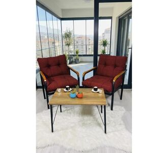 Stewehome Σετ καθιστικού από μέταλλο με 2 μονά καθίσματα και τραπεζάκι για μπαλκόνι κήπο καφέ 70x60x15 cm 208799 |  Σετ τραπεζαρία κήπου στο espiti