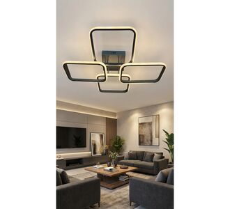 Stewehome Μοντέρνο ορθογώνιο μαύρο πλαφονιέρα LED με 4 φώτα 60x60x10 cm 606841 |  Οροφής στο espiti
