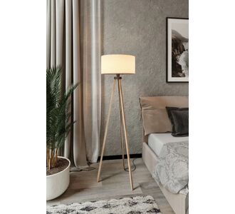 Stewehome Φωτιστικό δαπέδου τρίποδο με στρογγυλή σκιά και ξύλινη βάση Μπεζ 994712 |  Δαπέδου στο espiti
