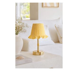Stewehome Φωτιστικό νυκτός επιτραπέζιο με υφασμάτινο κίτρινο καρό φωτιστικό και χρυσή βάση με ασύρματη φόρτιση Κίτρινο 49044766 |  Επιτραπέζια στο espiti