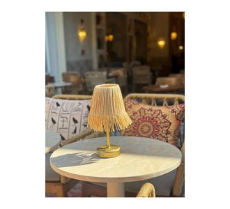 Stewehome Ράφι με φυσική ψάθα και φούντες επιτραπέζιο φωτιστικό επαναφορτιζόμενο με χρυσή πατίνα 54521843 |  Επιτραπέζια στο espiti