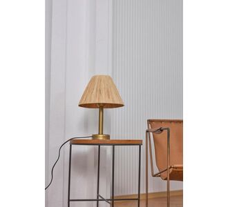 Stewehome Ραφιέρα με λάμπα γραφείου από φυσική ψάθα χωρίς φούντα με καλώδιο και παλαιωμένη χρυσή βάση Μπεζ 79380528 |  Επιτραπέζια στο espiti