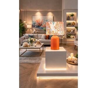 Stewehome Μοντέρνο επιτραπέζιο φωτιστικό με υφασμάτινο καπέλο και πορτοκαλί πόδια για υπνοδωμάτιο και σαλόνι (Ύψος: 31-45 cm | Χώρα προέλευσης: TR) 20x20x31 cm 42842936 |  Επιτραπέζια στο espiti
