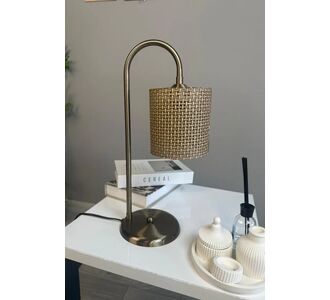 Stewehome Λάμπα τραπεζιού με σώμα arc με πλεκτή ψάθα σε σκούρο καφέ χρώμα με εφέ παλαίωσης Καφέ 16221221 |  Επιτραπέζια στο espiti