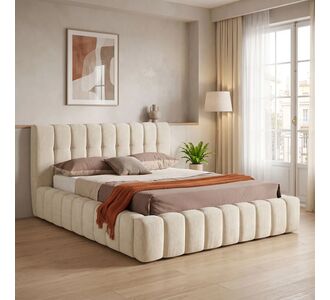 Κρεβάτι διπλό Vilou pakoworld με αποθηκευτικό χώρο εκρού ύφασμα 160x200εκ |  Κρεβάτια στο espiti