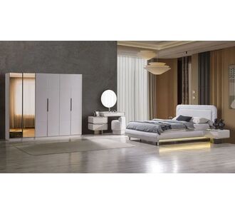 Stewehome Σετ υπνοδωματίου μοντέρνο με ντουλάπα με 6 πόρτες κρεβάτι με βάση και υφασμάτινη επένδυση οβάλ κεφαλάρι κομοδίνο και συρ Νυχτερινό φεγγάρι Bonj 19 1x1x1 cm 27457971 |  Σέτ Κρεβατοκάμαρας στο espiti