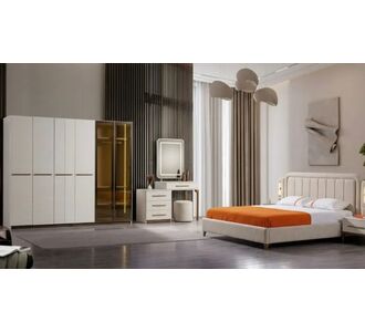 Stewehome Σετ υπνοδωματίου μοντέρνο με ντουλάπα έξι θυρών κρεβάτι με αποθηκευτικό χώρο και υφασμάτινη επένδυση κεφαλαριού Μαύρη πέτρα ματ μαύρη πέτρα και καρυδιά 240x52x218 cm 12407979 |  Σέτ Κρεβατοκάμαρας στο espiti