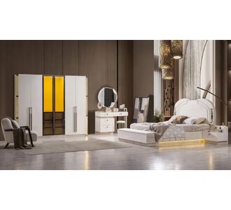 Stewehome Σετ υπνοδωματίου μοντέρνο με ντουλάπα MDF με ράφια και συρτάρια κρεβάτι με βάση και υφασμάτινη ταπετσαρία κομοδίνο και σ Ασβεστόλιθος 240x57x218 cm 48435394 |  Σέτ Κρεβατοκάμαρας στο espiti