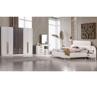 Stewehome Σετ υπνοδωματίου μοντέρνο με ντουλάπα MDF κρεβάτι με υφασμάτινο κεφαλάρι και βάση κομοδίνο και συρταριέρα Μήλο-πέτρα χρυσό ασημί κρεμ μαύρο μπεζ 240x55x218 cm 36528772 |  Σέτ Κρεβατοκάμαρας στο espiti