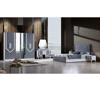 Stewehome Σετ υπνοδωματίου μοντέρνο με ντουλάπα MDF και κρεβάτι με βάση υφασμάτινη επένδυση Λευκό και ανθρακί 242x54x217 cm 36550622 |  Σέτ Κρεβατοκάμαρας στο espiti