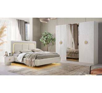 Stewehome Σετ υπνοδωματίου μοντέρνο με ντουλάπα MDF και κρεβάτι χωρίς βάση με φωτισμό LED Ασβεστόπετρα 230x55x217 cm 94627943 |  Σέτ Κρεβατοκάμαρας στο espiti