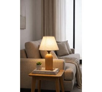 Stewehome Διακοσμητικός φωτιστικός από ξύλο πεύκου με υφασμάτινο καπέλο 1.5x22x14 cm 12822581 |  Επιτραπέζια στο espiti