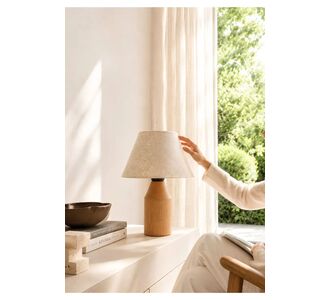 Stewehome Χειροποίητο επιτραπέζιο φωτιστικό από φυσικό ξύλο με καφέ ύφασμα 30377932 |  Επιτραπέζια στο espiti