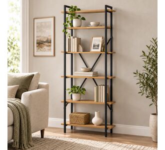 Βιβλιοθήκη Derena pakoworld oak με μαύρο μέταλλο 60x29x160εκ |  Βιβλιοθήκες στο espiti