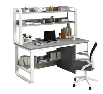 Γραφείο ArteLibre MERGELLUS Με Ράφια Γκρι/Λευκό MDF/Μέταλλο 120x50x147cm 14370272 ArteLibre |  Γραφεία στο espiti