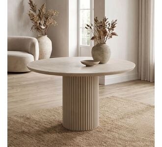 Τραπέζι Hazar Megapap Mdf χρώμα travertine - sandstone Ø119,5x76εκ. |  Τραπέζια στο espiti
