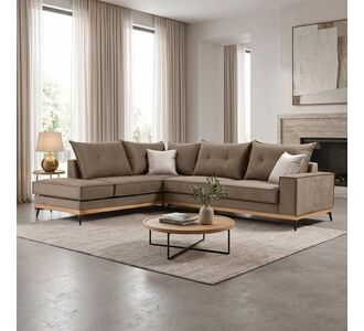 Γωνιακός καναπές δεξιά γωνία Luxury II pakoworld ύφασμα mocha-cream 290x235x95εκ |  Καναπέδες γωνιακοί στο espiti