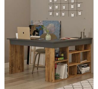 Γραφείο γωνιακό Rosaline pakoworld ανθρακί-oak 120x129x72εκ |  Γραφεία στο espiti
