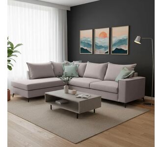 Γωνιακός καναπές δεξιά γωνία Romantic pakoworld ύφασμα elephant-ciel 290x235x95εκ |  Καναπέδες γωνιακοί στο espiti