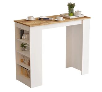 Τραπέζι μπαρ Riff pakoworld λευκό-oak 120x51.5x101.5εκ |  Τραπέζια στο espiti