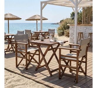 Tραπεζαρία Retto σετ 3τμχ μασίφ ξύλο οξιάς καρυδί-πανί γκρι μπεζ 60x60x71εκ |  Σετ τραπεζαρία κήπου στο espiti