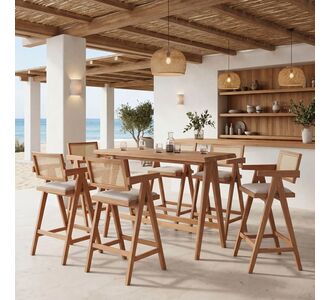 Τραπεζαρία μπαρ Winslow I pakoworld σετ 7τεμ ξύλο rubberwood ανοιχτό καρυδί 120x45x100εκ |  Τραπέζια στο espiti