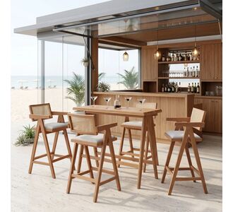 Τραπεζαρία μπαρ Winslow I pakoworld σετ 5τεμ ξύλο rubberwood ανοιχτό καρυδί 120x45x100εκ |  Τραπέζια στο espiti