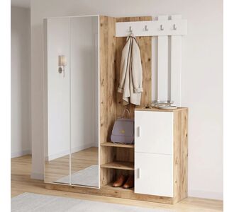 Έπιπλο εισόδου Doorse pakoworld μελαμίνης λευκό-oak 147.5x35x180εκ |  Βιτρίνες - Έπιπλα εισόδου στο espiti